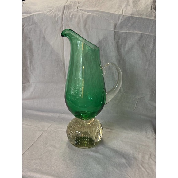 Vintage Rare Carl Erickson Controlled Bubble Glass Green Pitcher - Picture 1 of 7